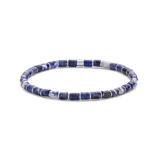 Men's Natural Stones & Steel Ringlets Bracelet Blue 39.00