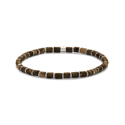 Men's Natural Stones & Steel Ringlets Bracelet Brown 39.00