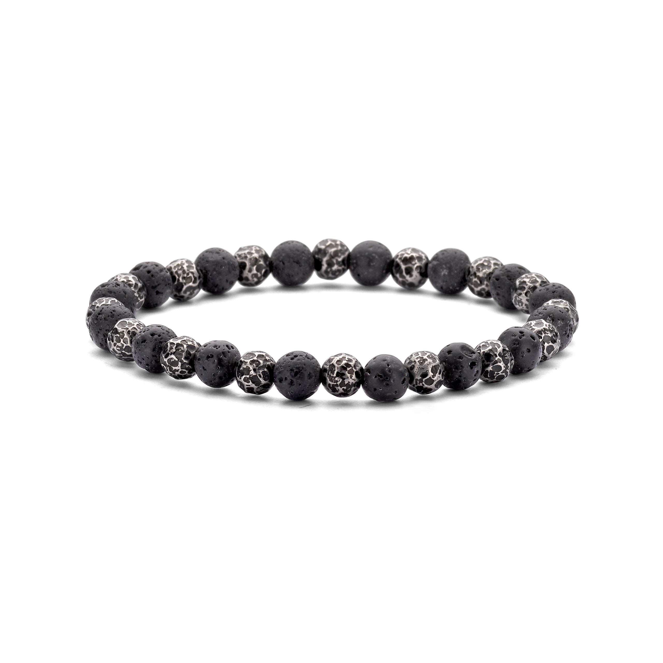 Men's Natural Stone With Steel Beads Black Bracelet 49.00