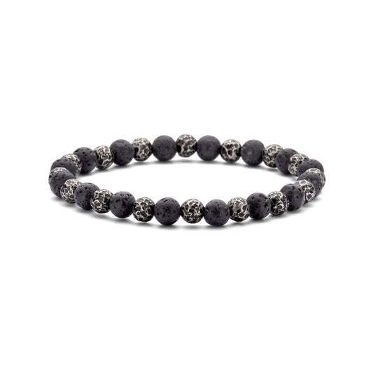 Men's Natural Stone With Steel Beads Black Bracelet 39.00