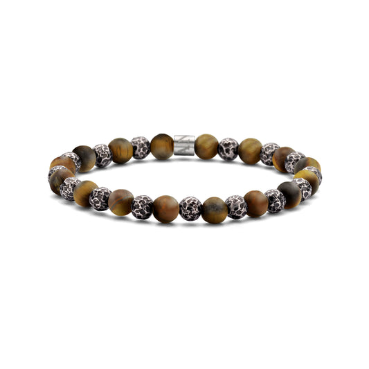 Men's Natural Stone With Steel Beads Brown Bracelet 39.00