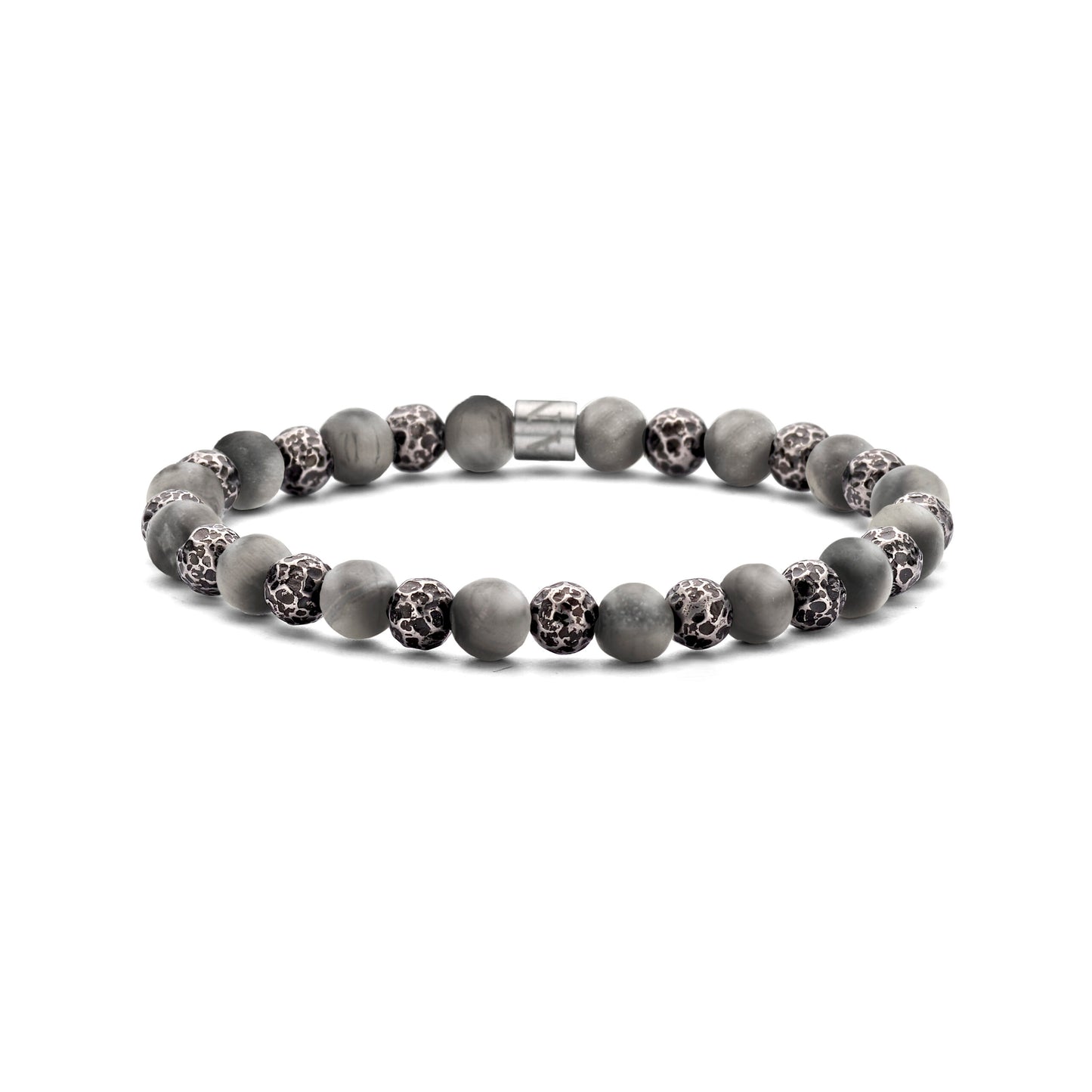 Men's Natural Stone With Steel Beads Gray Bracelet 39.00