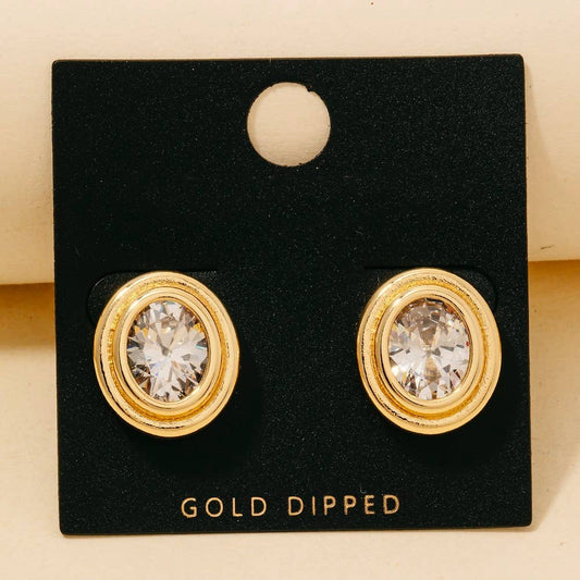 Anarchy Street - Gold Dipped Cz Oval Set Stud Earrings: GOLD