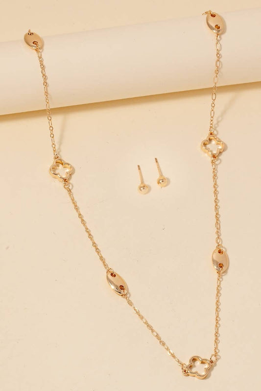Anarchy Street - Clover And Oval Station Charms Long Chain Necklace Set: GD