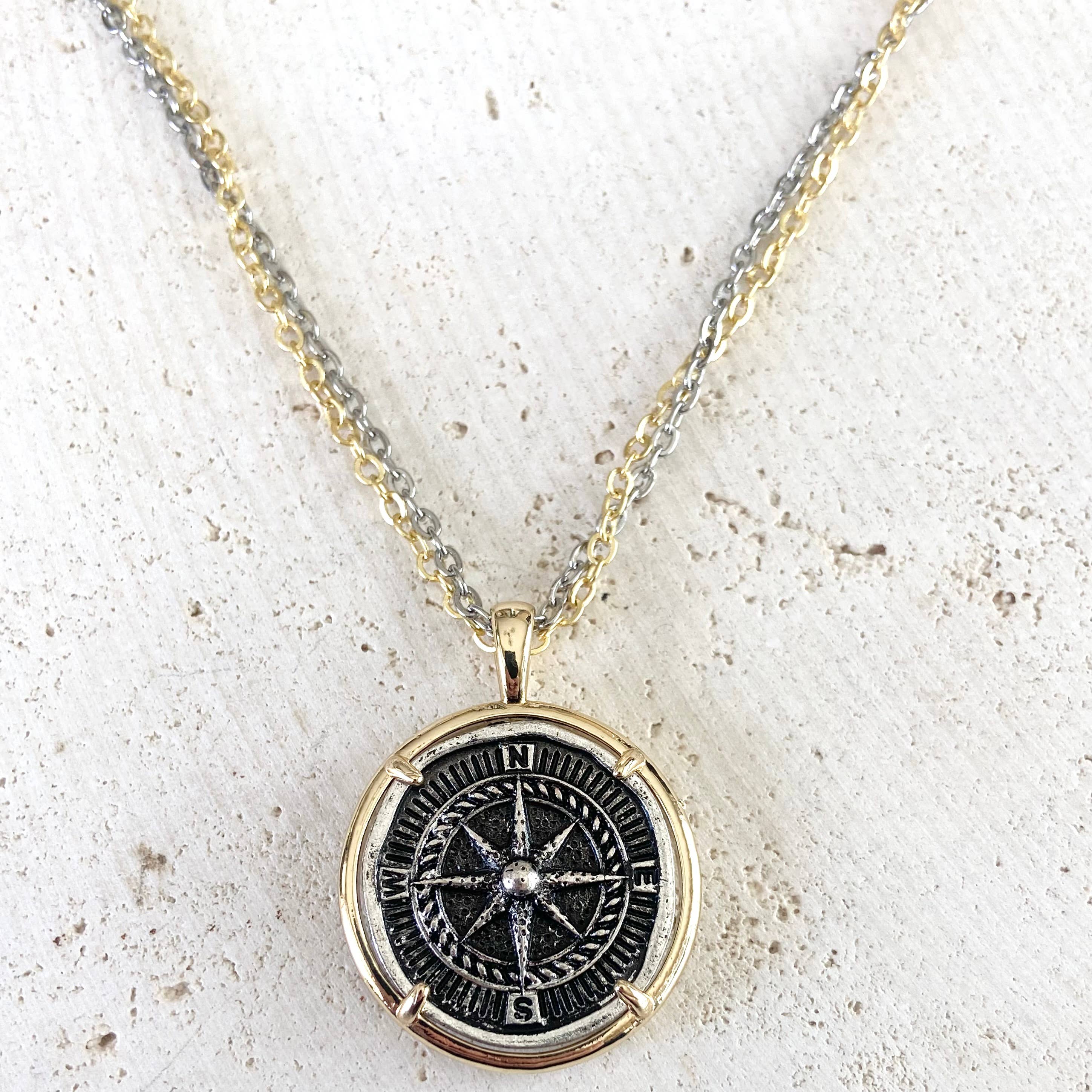 VB&CO Designs Handmade Jewelry - Compass coin necklace travel souvenir non tarnishing jewelry