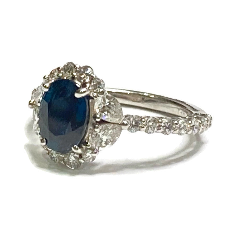 Oval Sapphire and Mixed Diamond Halo White Gold Ring 12500.00
