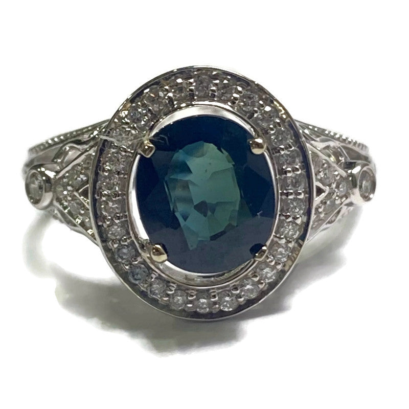 Oval Sapphire & Diamond Halo Art Deco 14KW Gold Ring 3600.00