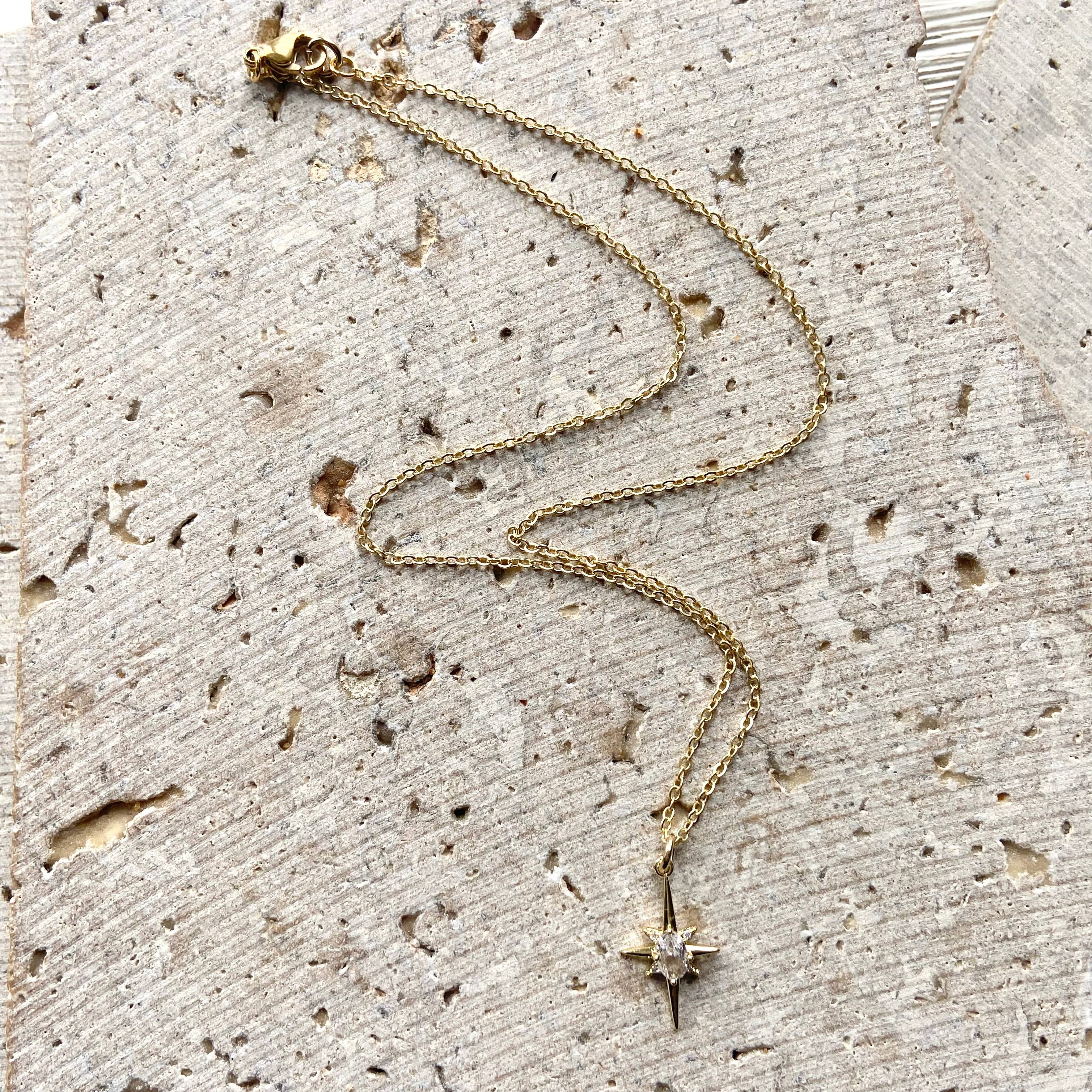 VB&CO Designs Handmade Jewelry - Starburst simple gold necklace celestial jewelry boutique: 17”