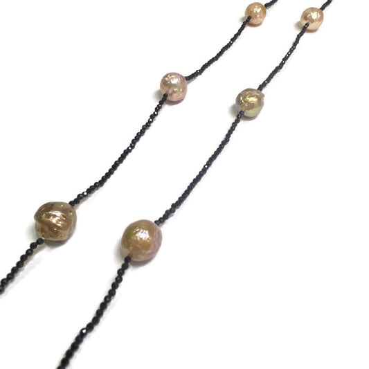 Spinel and Pink Baroque Pearl Station Necklace 240.00
