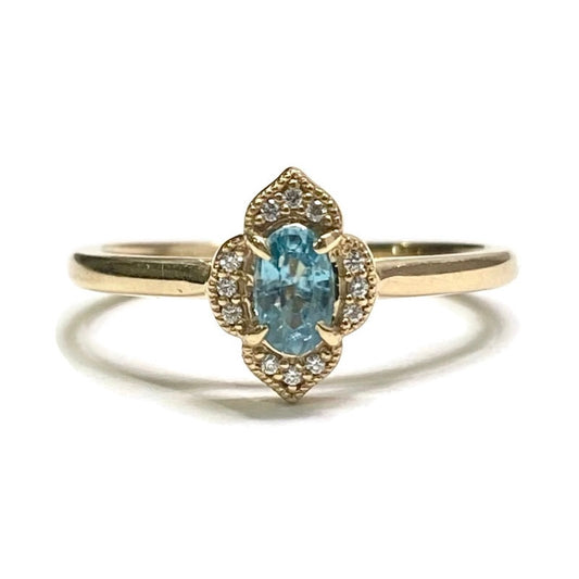 Diamond & Blue Zircon Ring 14k Yellow Gold .08ct Dia .35ct 1,300.00