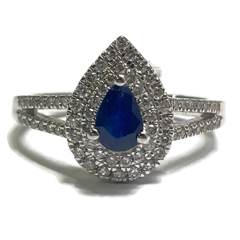 Pear Sapphire & Diamond Halo 14KW Gold Ring 1920.00