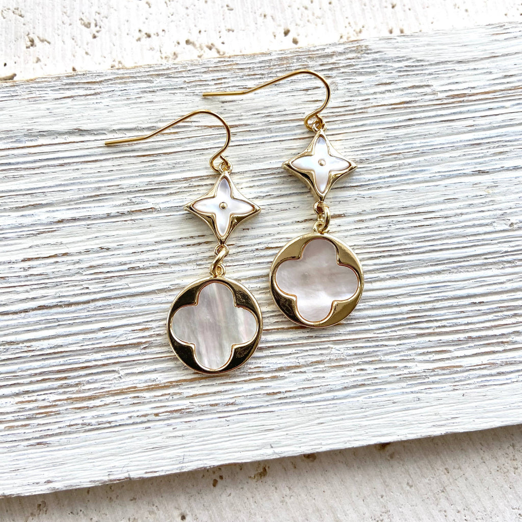 VB&CO Designs Handmade Jewelry - Pearl shell earring clover quatrefoil boutique salon jewelry