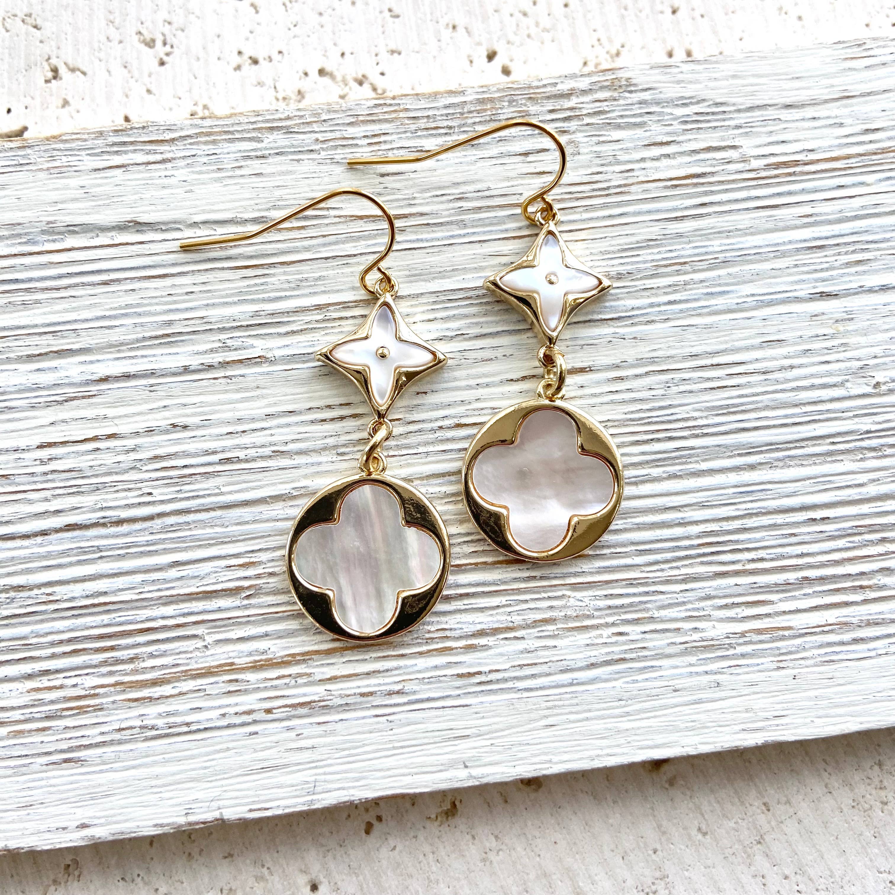 VB&CO Designs Handmade Jewelry - Pearl shell earring clover quatrefoil boutique salon jewelry