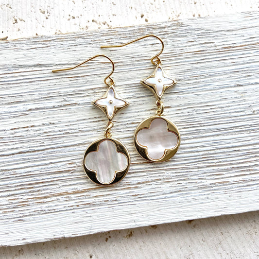 VB&CO Designs Handmade Jewelry - Pearl shell earring clover quatrefoil boutique salon jewelry