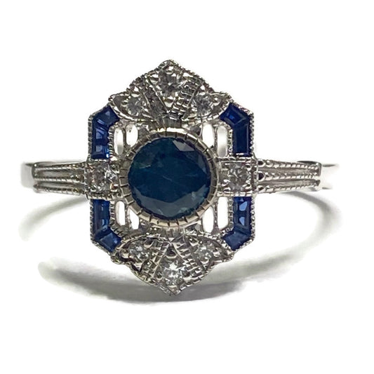 Art Deco Sapphire & Diamond 14KW Gold Ring 2100.00