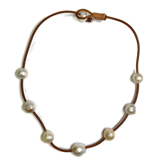 Cultured Pearl Leather Necklace 80.00