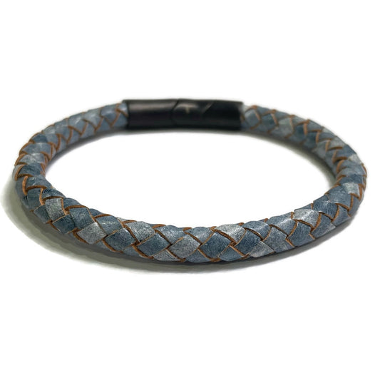 Men's Denim Blue Braided Leather Bracelet 49.00