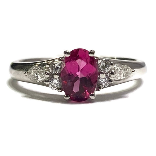 Oval Red Tourmaline & Diamond Platinum Ring 2250.00