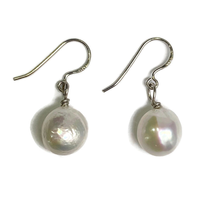 White Baroque Pearl Shephard Hook Dangle Earrings 70.00