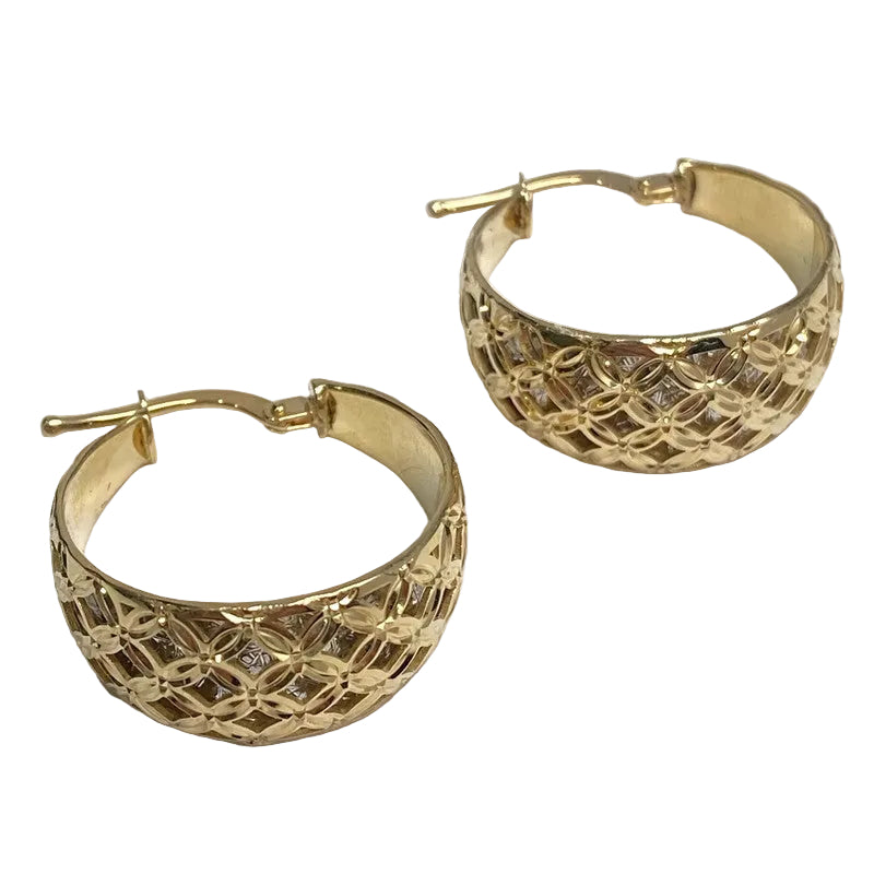 A pair of 14K yellow gold textured hoop earrings