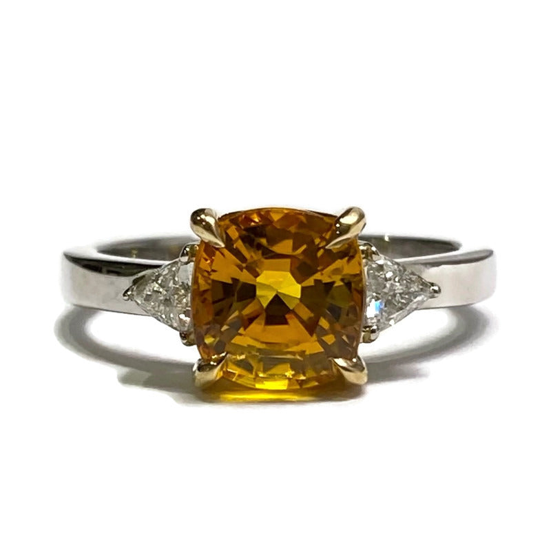 Yellow Sapphire and Trillion Diamond Ring 18KY/14KW 1.76ct AA  Size 6  7000.00