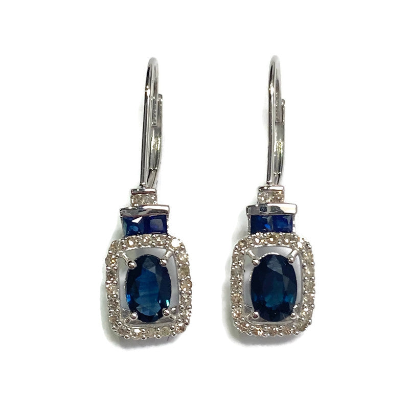 Oval Sapphire & Diamond halo Leverback 14KW Gold Earring 1725.00