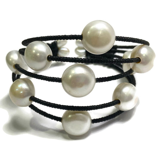 Tahitian Pearl (Round) Woven Cuff Bracelet with Front Split 180.00