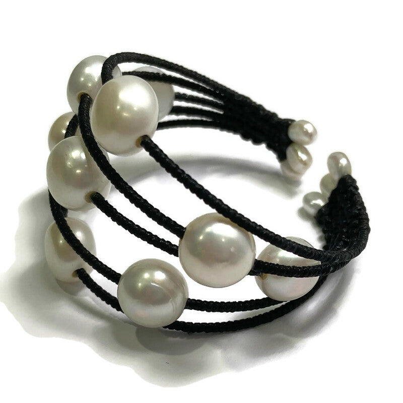 Tahitian Pearl (Round) Woven Cuff Bracelet with Front Split 180.00