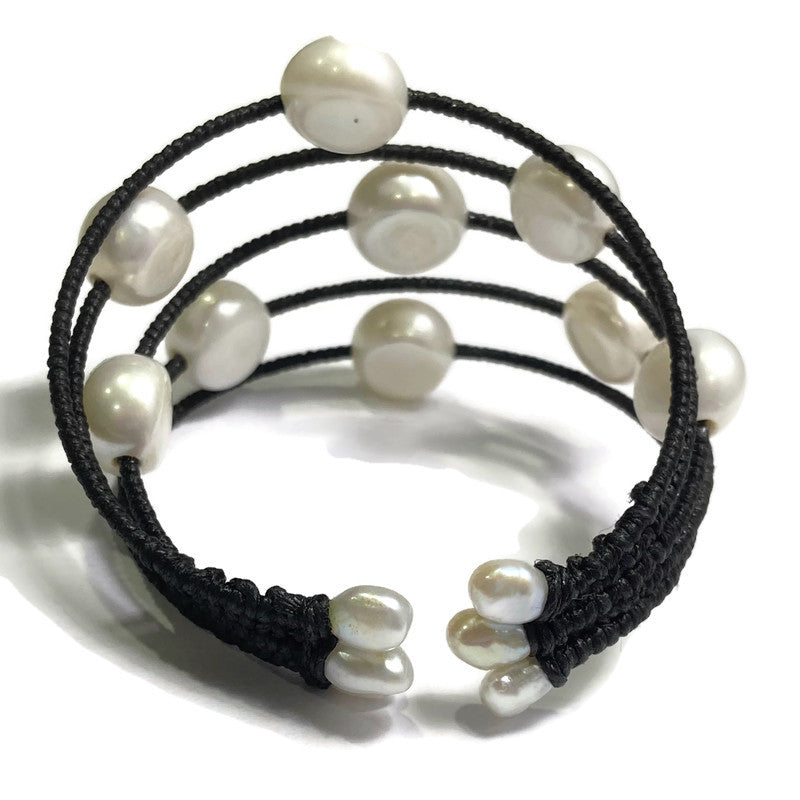 Tahitian Pearl (Round) Woven Cuff Bracelet with Front Split 180.00