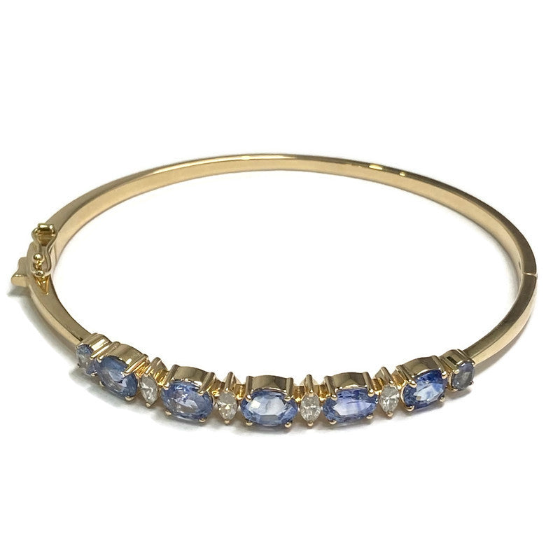 14K Yellow Gold Diamond and Sapphire Hinged Bangle Bracelet 7500.00