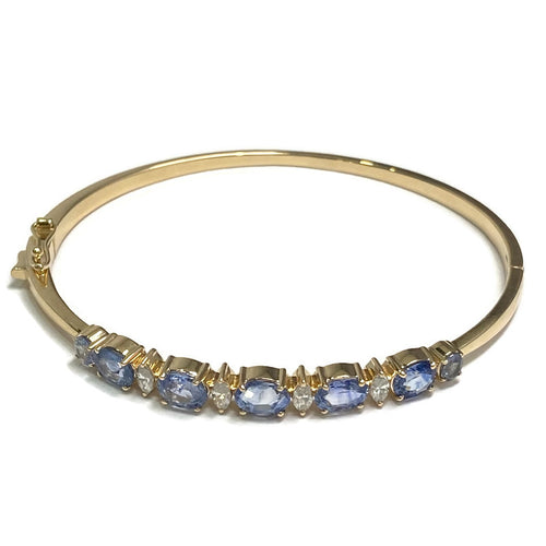 14K Yellow Gold Diamond and Sapphire Hinged Bangle Bracelet 8500.00
