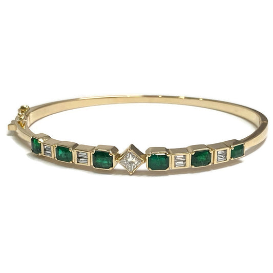 Diamond & Emerald Gold Hinged Bangle Bracelet 14KY 5400.00