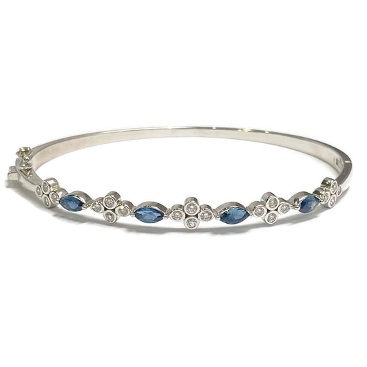 Diamond & Sapphire Gold Hinged Bangle Bracelet 14KW 4950.00