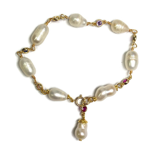 Pearl & Colored Stone Wire Wrapped Bracelet 46.00