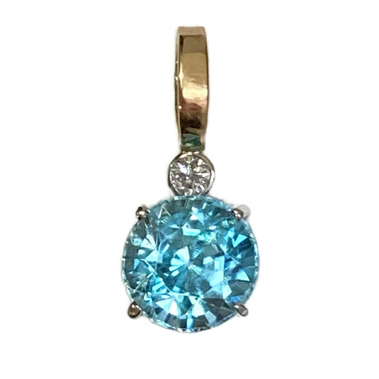 Blue Zircon and Diamond Gold Pendant 1775.00