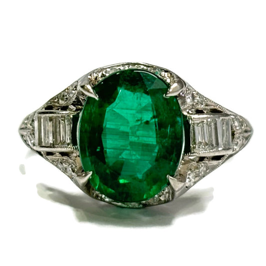 Zambian Emerald and Diamond Platinum Antique Ring 16500.00