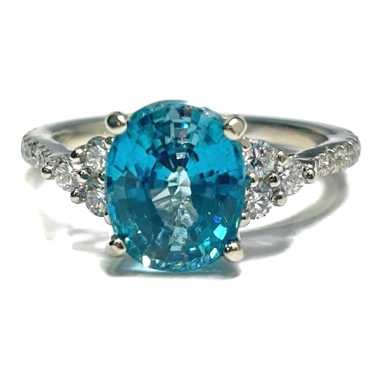 Blue Zircon and Diamond White Gold Ring 2970.00