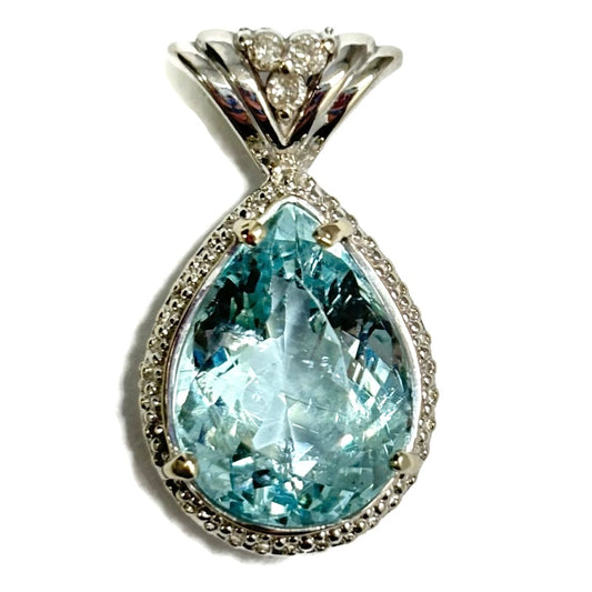 Pear Aquamarine and Diamond Halo White Gold Pendant 1580.00