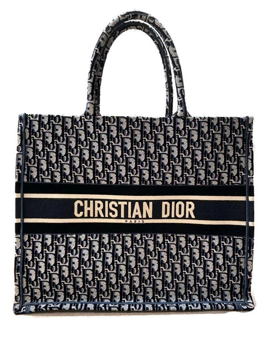 Christian Dior Large Book Tote Ecru and Blue Dior Oblique Embroidery 3395.00