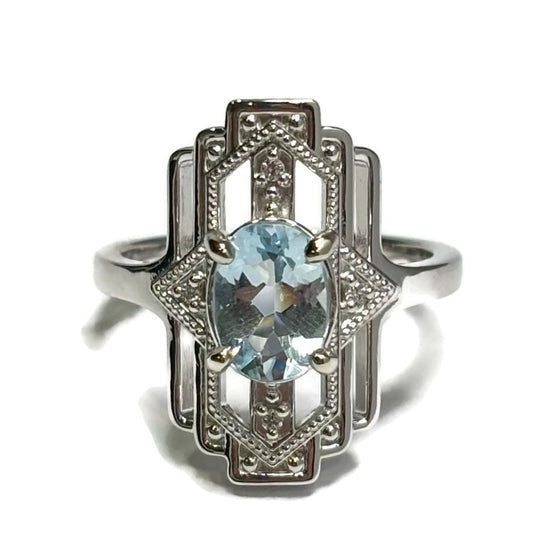 Art Deco Aquamarine and Diamond Gold Ring 2160.00
