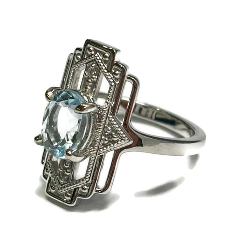 Art Deco Aquamarine and Diamond Gold Ring 2500.00