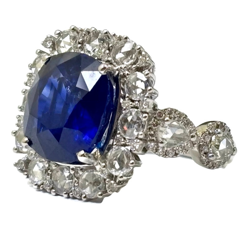 Blue Ceylon Sapphire and Rose Cut Diamond White Gold Ring 58000.00