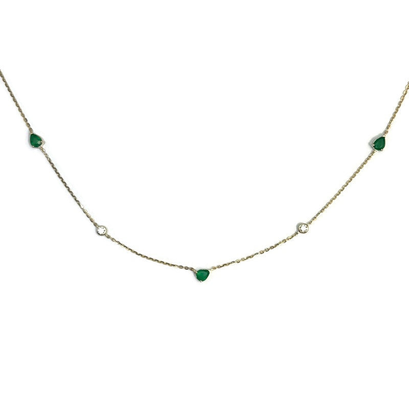 Emerald and Diamond Yellow Gold Station Necklace 1145.00