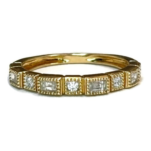 Half Eternity Round and Emerald Diamond Ring with Milgrain 10K 0.21ctw 800.00