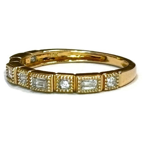 Half Eternity Round and Emerald Diamond Ring with Milgrain 10K 0.21ctw 800.00