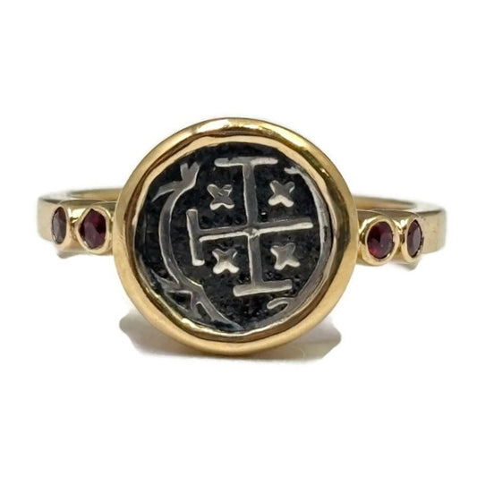 Atocha Coin and Ruby Gold Ring 2750.00