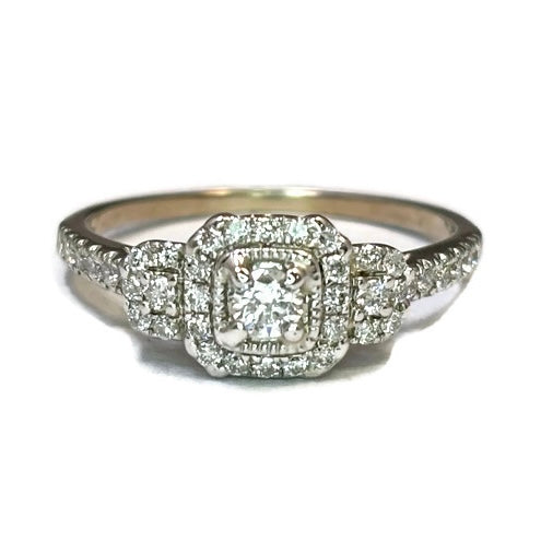 14K Diamond 3 Stone Halo Engagement Ring 2800.00