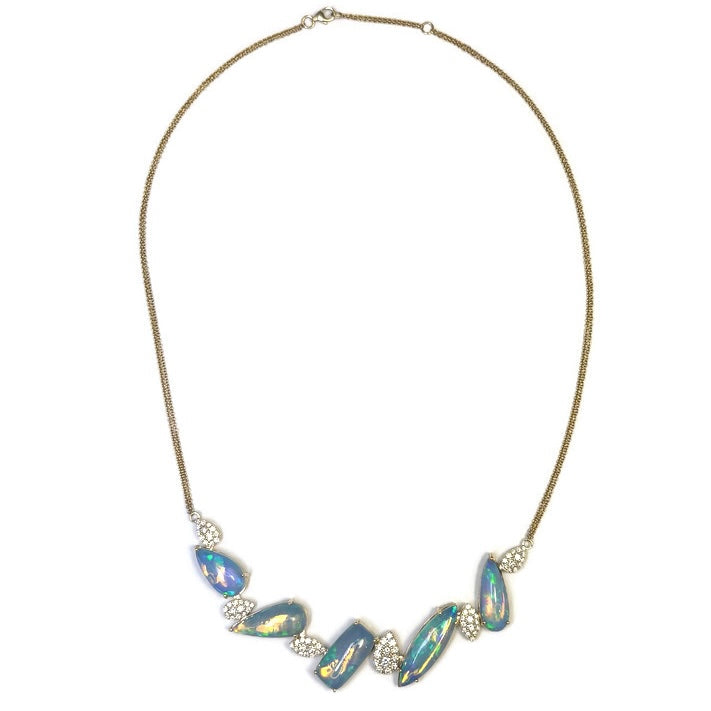 Necklace with opal stones on a white background