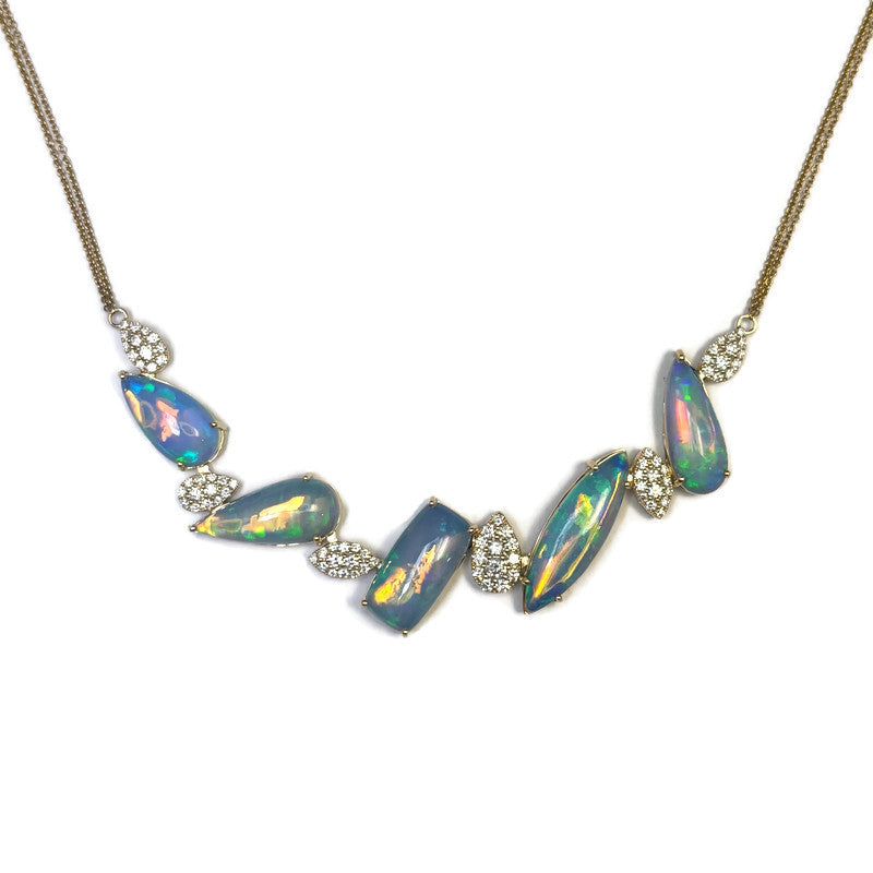 Yellow Gold Opal and Diamond Accent Necklace 16000.00