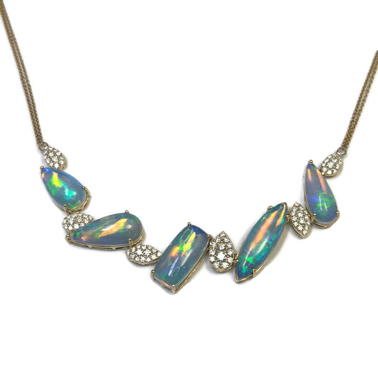 Yellow Gold Opal and Diamond Accent Necklace 16000.00
